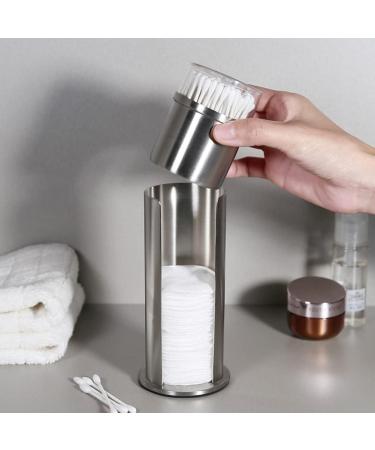 Honrane Cotton Pad Holder Cosmetic Cotton Pad Organizer Stainless Steel Round Cotton Swab Makeup Pad Holder Case Desktop Storage Box Silver - Buy Online on GoSupps.com