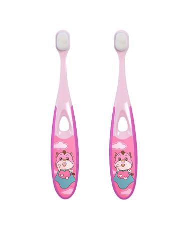 Toddler Toothbrush 2 pcs Baby Toothbrush 0-2 Years Baby Training Toothbrush Soft Nano Toothbrush Toddler Toothbrush with Tongue Cleaner (2pink)