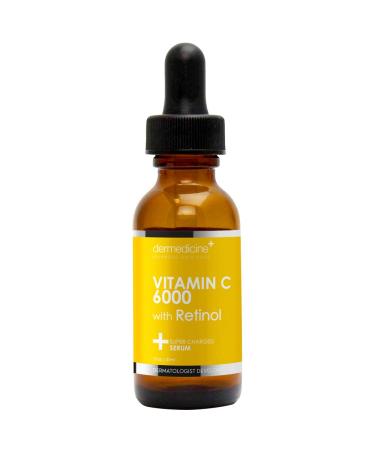 Dermedicine Vitamin C 6000 w/Retinol Anti-Aging Serum for Face | Pharmaceutical Grade | Helps Smooth Wrinkles  Brightens Complexion | Improves Texture & Tone for More Youthful Skin | 1 fl oz / 30 ml