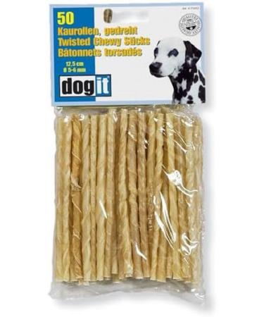 Dogit Rawhide Chew Stick Twisted 5-6mm X 12.5cm (0.2-Inch X 5-Inch) 50-Pack