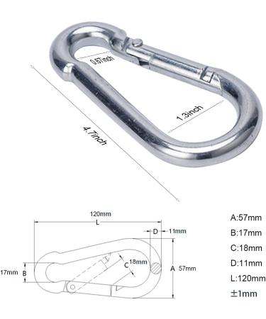 4.7 Inch Heavy Duty Carabiner Clips - Set of 4, M11x120mm - for Hammocks, Punching Bags, Swing Chairs, Gym Equipment - Camping, Hiking - Buy Online on GoSupps.com
