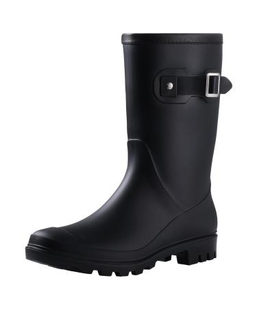 Evshine Women's Mid Calf Rain Boots Waterproof Garden Shoes 8 Matte Black