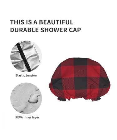 Moslion Classic Plaid Shower Cap - Red Black Gingham Buffalo Check Tartan Stripe | Large Reusable Double Layer Bath Cap for Stylish Hair Protection - Buy Online on GoSupps.com