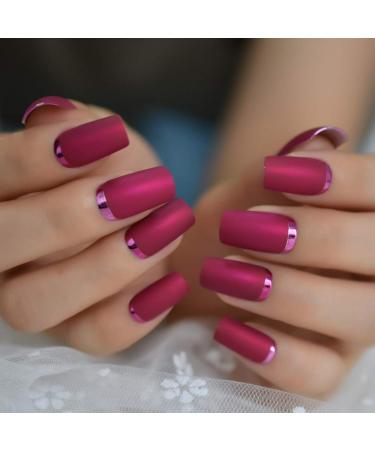 Matte Rose Red Fake Nails | Metallic Moo Medium | Acrylic Nail Art Tips L5231-1 - Buy Online on GoSupps.com