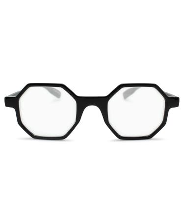 2SeeLife Large Hexagon Reading Glasses Black 1.25 x