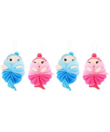 FRCOLOR 4 Pcs Bath Ball Kids Bodywash Clean Body Lotion Cleaning Sponge Cute Shower Sponge Animal Bath Loofahs Pouf Wash Cartoon Exfoliating Balls Wash Clothes for Baby Body Scrubbers Soft