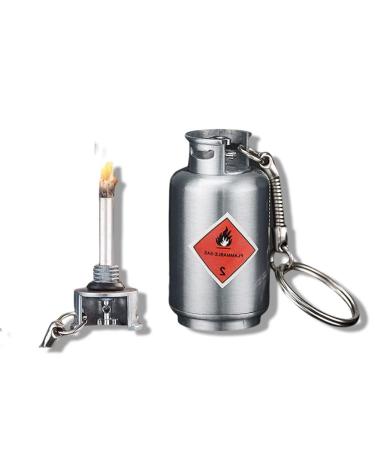 Permanent Match Lighter,Flint Metal Keychain Match,Fire Starter Permanent Match,Waterproof Emergency Survival Camping Keychain Lighter for Outdoor(Without Gas) (Silver Gas cans)
