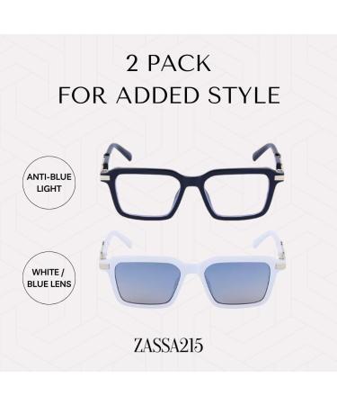 Zassa215 - 2 Pack Blue Light Blocking Glasses & Vintage Sunglasses for Men & Women | Fashion Anti-Glare Computer Glasses & UV400 Shades - Buy Online on GoSupps.com