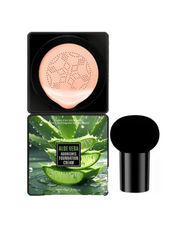 Aloe Vera BB Cushion Compact - Full Coverage Concealer Hydrating Makeup Base with Mushroom Head Puff for Even Skin Tone & Pore Minimizing 0.53 oz (01#)