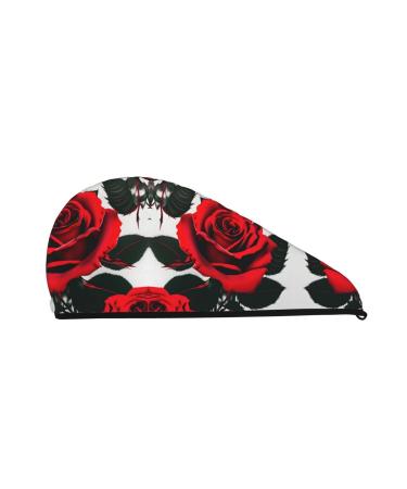 Red Rose Coral Velvet Dry Hair Cap Quick-Dry Hair Towel Wrap for Women and Men Ideal for Travel & Home