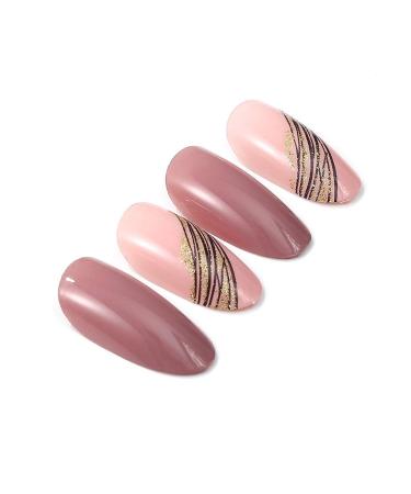 Buy Brishow Almond Press-On Nails - Short Pink Artificial Nails with Gold Glitter | 24 Piece Ballerina Acrylic Set for Women & Girls - International Shipping Available - Buy Online on GoSupps.com