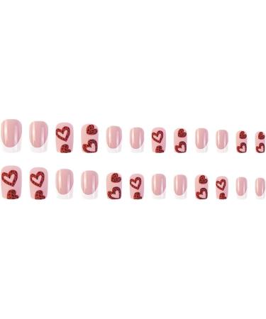 French Tip Press on Nails - Medium Long Press On Nails with Nail Tips Love heart Leopard Pattern Design press on nails Acrylic False Nails Cute Artificial Nails - Buy Online on GoSupps.com