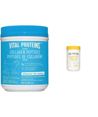 Vital Proteins Collagen Peptides 567g - Hydrolyzed Collagen - 10g per Serving - Unflavored & Collagen Creamer 300g 10 g Collagen Peptides per serving - Vanilla Flavoured