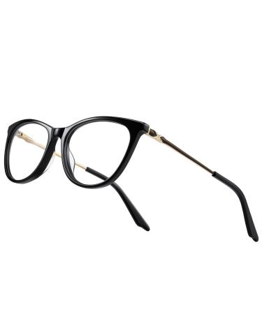 Cat Eye Reading Glasses for Women Blue Light Blocking Readers- Acetate Frame Spring Hinge Black 0.0 x