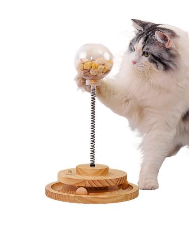 Marchul Cat Toy Ball Roller, Wooden Track Balls Turntable with Treat Ball, Intelligence Interactive Kitten Toy Cat Supplies Single Cat Roller