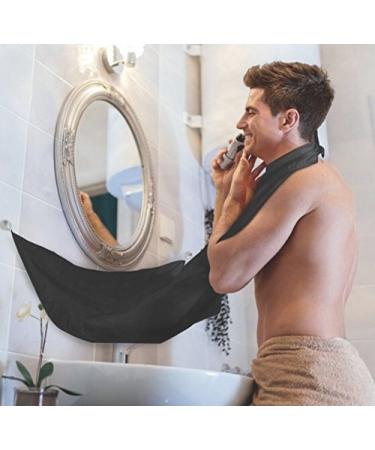 Beard Apron Beard Catcher Bib with Suction Cups for Mirror. Easy and Effective Way to Keep Your Sink Clean. Perfect Beard Care Shaving Hair Catcher Gift for man Gift for boyfriend (Black)