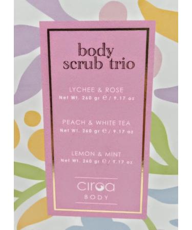 Ciroa Body Scrub Trio - Lychee & Rose Peach & White Tea Lemon & Mint - 3 Assorted 9.17oz Scrubs for Glowing Skin | International Shipping Available - Buy Online on GoSupps.com