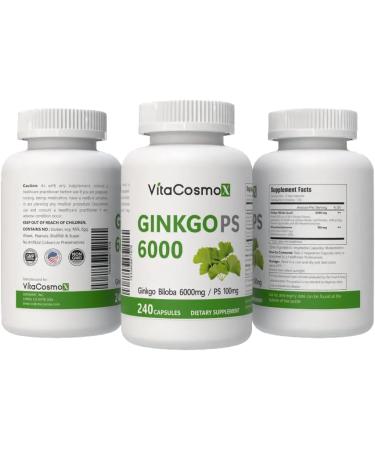 VitaCosmoX Ginkgo Biloba with Phosphatidylserine Complex 240 Vegetarian Capsules Brain Support Supplement - 120 Servings Gluten Free Non-GMO and Vegetarian Friendly - Buy Online on GoSupps.com