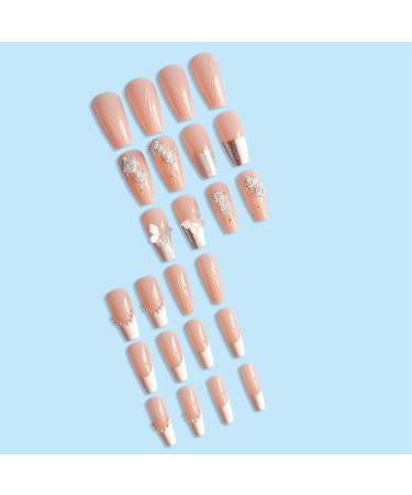 24Pcs/Set Press On Nails Three dimensional relief butterfly white camellia long False Nails Acrylic Fake Nails Full Cover Nails Tips Artificial Finger Manicure Press on nails for Women and Girls - Buy Online on GoSupps.com