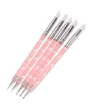 HuiDao 5Pcs Nail Art Dotting Tools Nail Silicone Brush Dual Head UV Gel Dotting Drawing Painting Pen Clay Sculpting Drawing Tools (Clear & Pink)