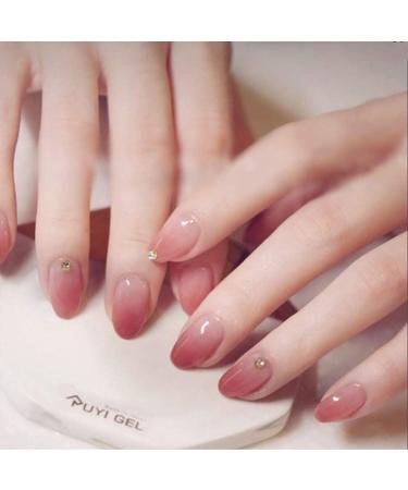 Bohend Pink Short False Nails Oval Chic Shiny Gradient Full Cover 24Pcs FALSE Nails For Women And Girls