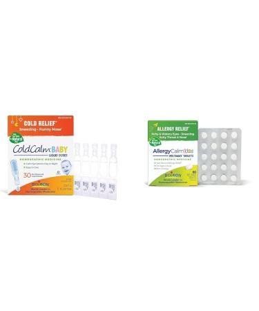 Boiron ColdCalm Baby Drops for Cold Symptoms and AllergyCalm Kids Tablets for Allergy Symptoms - 30 Count Liquid Doses and 60 Count Tablets