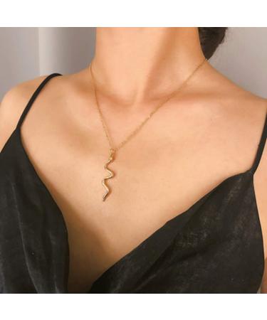 LittleB Minimal Necklaces Serpentine Pendant Necklace Short Fashion Necklace Chain Jewelry for Women and Girls (Gold)