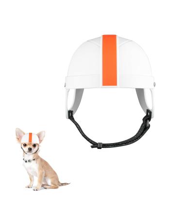 Pet helmet dog heal with ear hole pet motorcycle helmet outdoor bike dog cap with adjustable chin straps for dogs cats puppies white and orange M