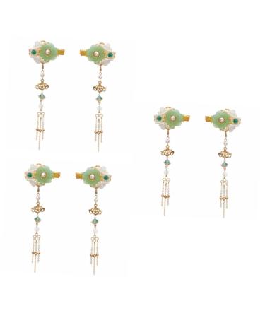 Beaupretty 3 Pairs Tassel Hair Clip Japanese Hanfu Hair Accessories Jade Chinese Hair Accessories for Women Chinese Hair Tassel Wedding Hair Clip Hair Clips Pearl Flower Jade The Flowers Miss