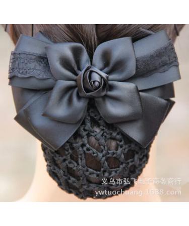 Elegant Women's Hair Node Cover - Mesh Network Bow Decoration & Satin Loop Hair Clip - Stylish French Clip with Flowers - Perfect Hair Accessories for Stewardess Banks Hotels & Restaurant Employees (Black) - Buy Online on GoSupps.com