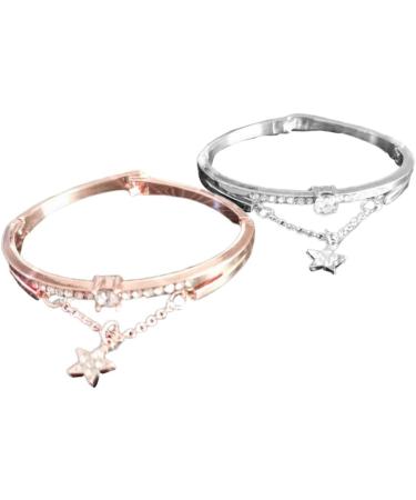 Shop Healeeved 2-Piece Gemstone & Crystal Cuff Bracelet Set - Open Star Bangle for Women in Rose Gold - Buy Online on GoSupps.com