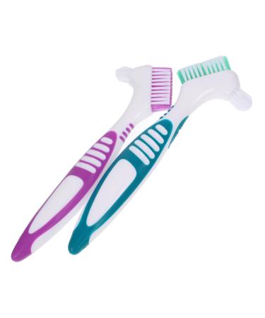 Gogogmy 2 pieces of prostheses cleaning brush portable toothbrush prosthesis brush toothbrush prosthesis care little toothbrush false toothbrush double -sided toothbrush