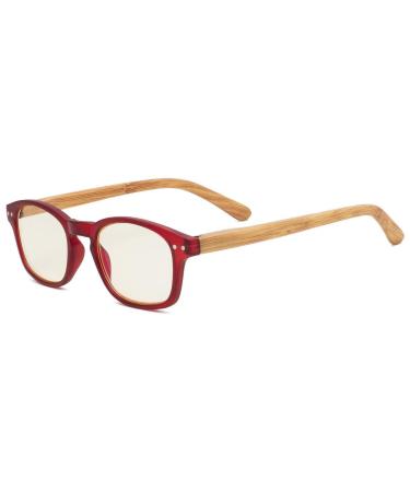 Eyekepper Bamboo Look Temple UV Protection Reading Glasses Anti-Reflective Reading Aid (Red Frame Yellow Tinted Lenses) +3.0