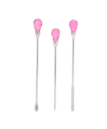3Pcs Nail Art Stirring Stick Stainless Steel Pink Rose Red Nail DIY Tools for Nail Salon (Rose Red)