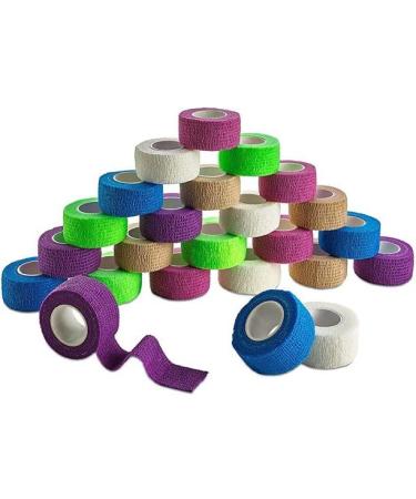 Self Adhesive Bandage Wrap 1" x 5 Yards - 24 Pack Assorted Rainbow Color - Non Woven Fabric Breathable Cohesive Bandage for Sports Injury and Sprains