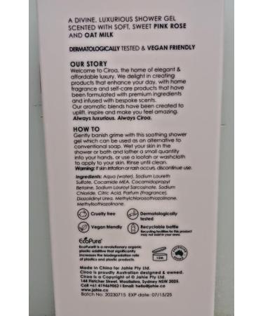 Shop Ciroa Pink Rose & Oat Milk Shower Gel | 33.8 fl oz | Vegan & Dermatologically Tested | Repair & Hydrate - Buy Online on GoSupps.com