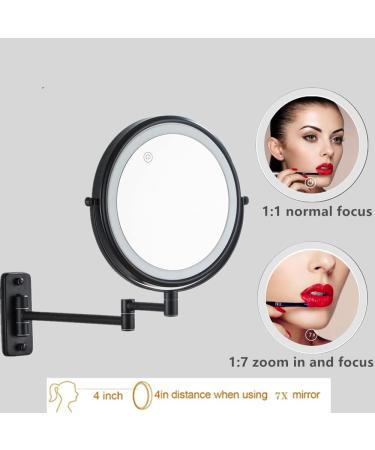 Gecious Black LED Makeup Mirror with 3 Color Lights 8 inch Double Sided 1X/7X Magnifying, 360 Rotation Vanity Mirror for Home Bathroom Shaving - Plug Powered - Buy Online on GoSupps.com