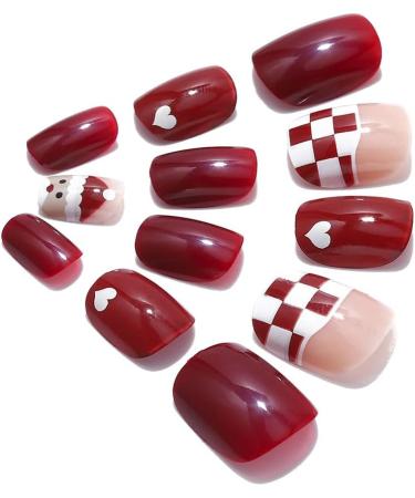 Brishow Christmas Snow Elk Press on Nails - 24pcs Red Short Square Fake Nails for Women and Girls - Buy Online on GoSupps.com