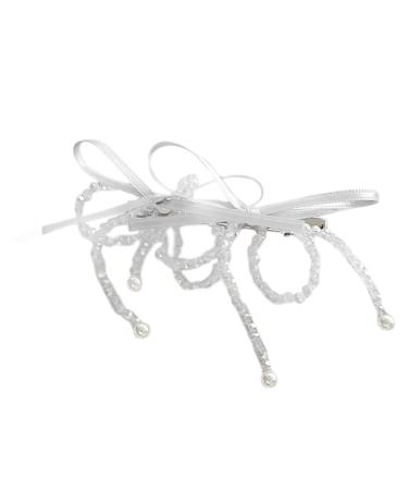 AJOIDR Elegant Beaded Bows Hair Clip for Women Girls Practical Acrylic Butterfly Bows Barrette Hairpieces Unique Headwear White