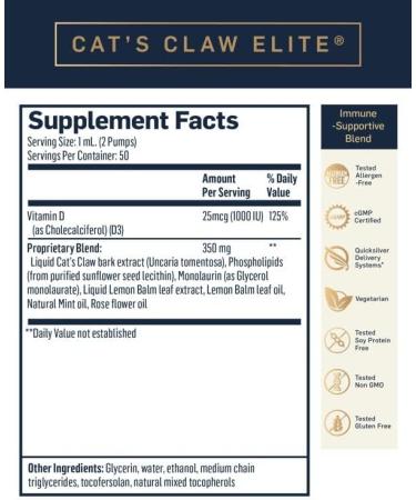 Quicksilver Scientific Nanoemulsified Cat's Claw Immune Support Supplement with Vitamin D & Monolaurin - Vegan - 1.7oz - Buy Online on GoSupps.com