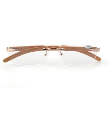 Eyekepper Rimless Reading Glasses with Spring Hinges & Wood Arms - Gold +2.0 | International Shipping Available - Buy Online on GoSupps.com