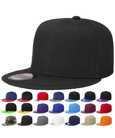 Classic Snapback Hat Cap Hip Hop Style Flat Bill Blank Solid Color Adjustable Size One Size Black