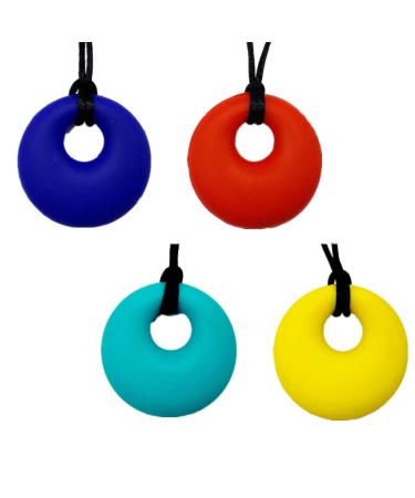Ulvbabi 4 pieces of sensory silicone-kau necklace for adults and children round shape durable oral bite ring jewelry motor assistant for autism ADHD soft breastfeeding teething