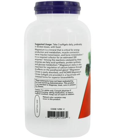 NOW Foods Magnesium Citrate 134mg Softgels - 180 Count (Pack of 1) - Buy Online on GoSupps.com