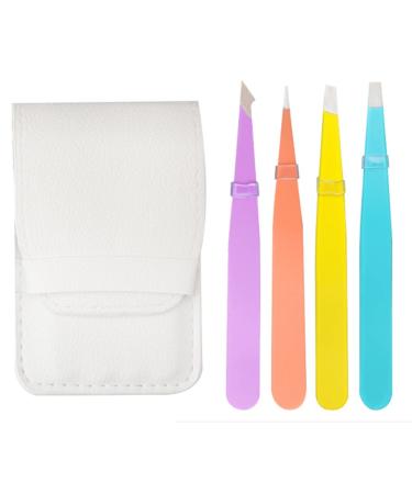 Voarge Professional Stainless Steel Tweezers Set (4 Piece) Eyebrow Tweezer Slant tip Pointed & Straight Best Precision Tweezers for eyebow ingrown Hair False Nose Hair Exfoliate (Weiß)