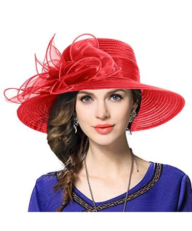 Kentucky Church Derby Dress Cloche Hat Sweet Cute Floral Bucket Hats Leaf-red