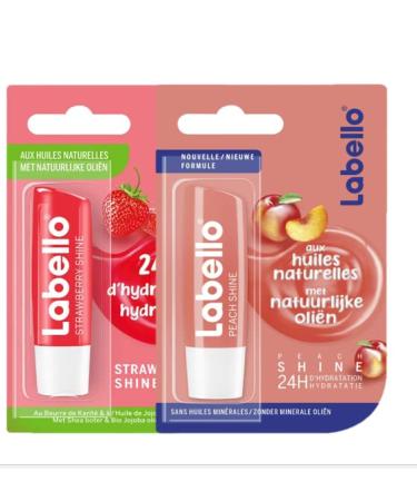 Ferramenta Gusti Mix Lip Balm 4.8g - Pack of 2 Labello - Strawberry Shine & Peach Shine - Lip Care and Long-Lasting Hydration for 24 Hours