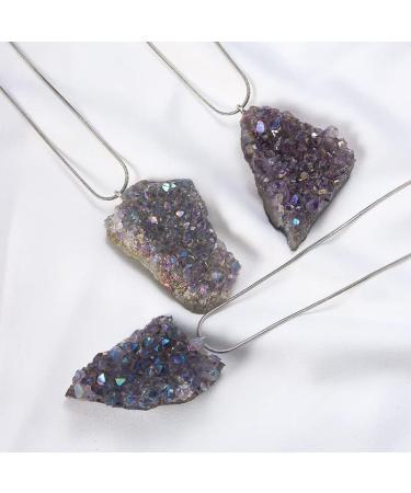 Crystal Stone Natural Crystal Amethyst Cluster Pendant Irregular Gemstone Necklace Presents - Buy Online on GoSupps.com