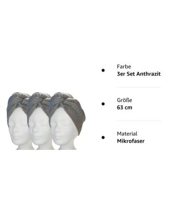 Buy Lead Care Hair Turban Set of 3 - Quick-Drying Microfiber Hair Drying Towels in Anthracite | Best Hair Care Solutions - Buy Online on GoSupps.com