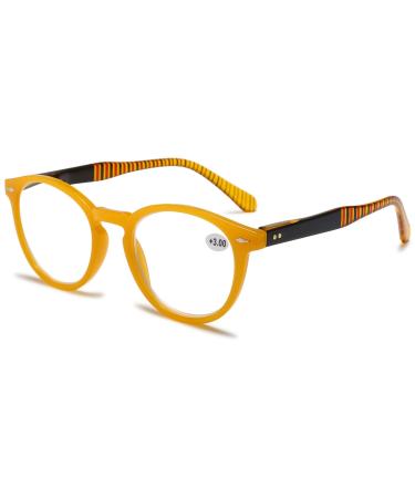 Lanomi fashion anti blue light reading glasses Small round frame spring hinges reading aid comfortable men women visual aid blue light filter glasses 1.0 to 4.0 yellow 2.0 x